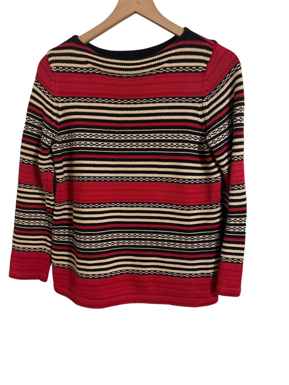 Lauren Ralph Lauren Womens Red, Black, Cream Striped Sweater Size Small Petite